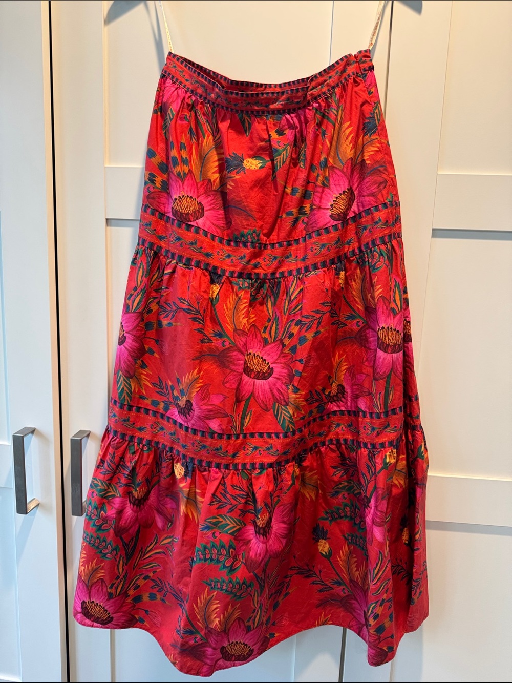 FARM Rio Red Maxi Skirt with Pink & Orange Floral Print